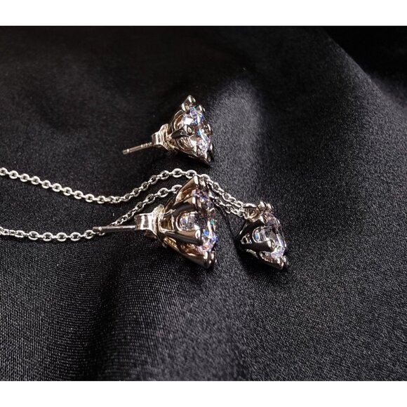 925 Sterling Silver JCL Signed Pendant Necklace & Earrings Set With Round Cut Cu - Picture 4 of 7